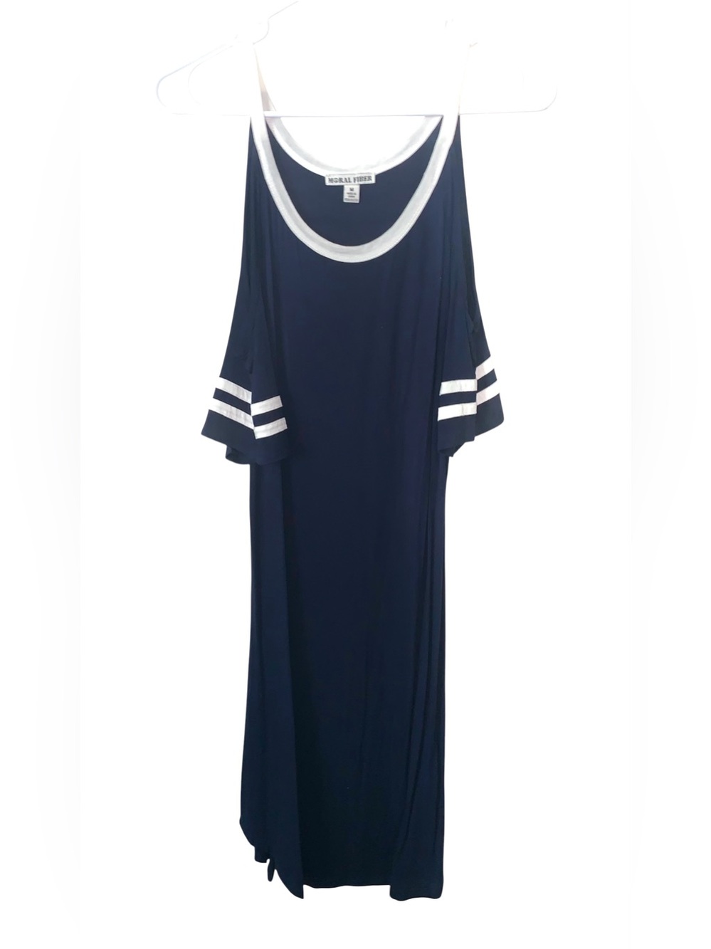 Moral Fiber Navy Cold-Shoulder Maxi with White Trim